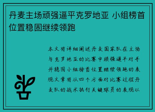 丹麦主场顽强逼平克罗地亚 小组榜首位置稳固继续领跑
